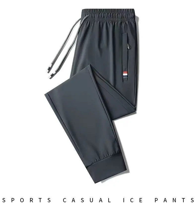 Men Black Zipper Ice Silk Pants Summer Loose — feature 20