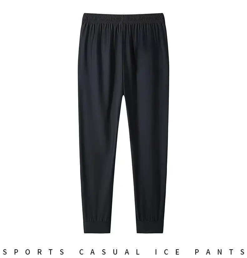 Men Black Zipper Ice Silk Pants Summer Loose — feature 7