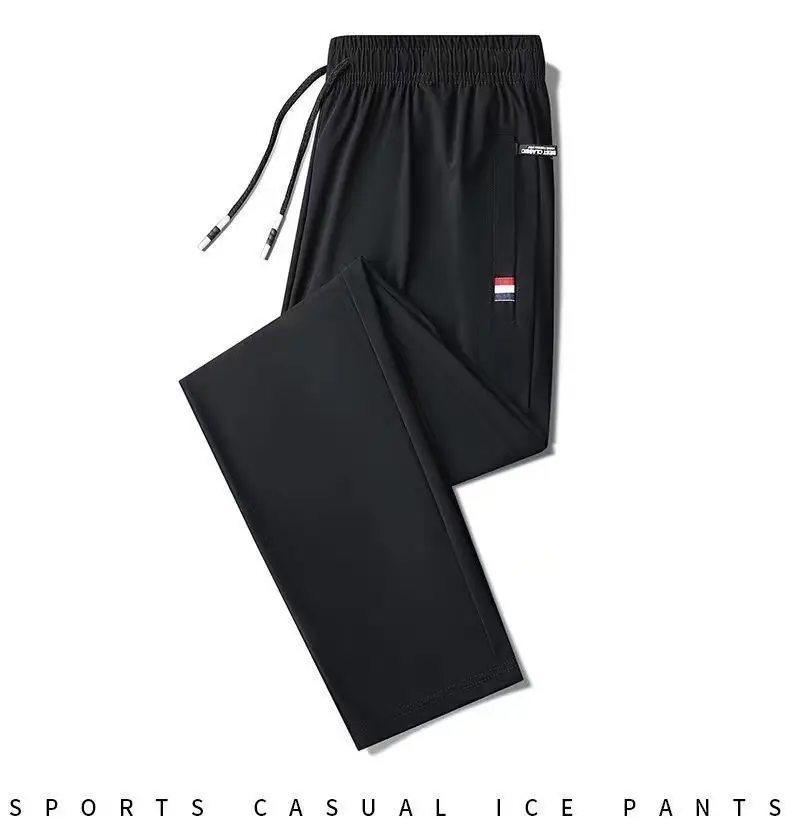 Men Black Zipper Ice Silk Pants Summer Loose — feature 9