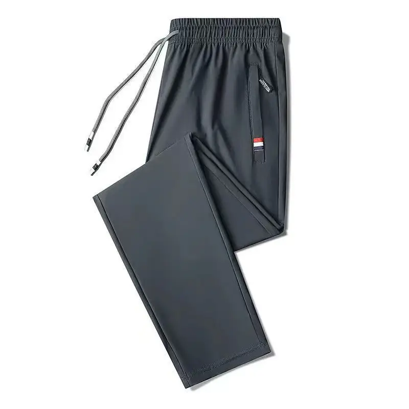Men Black Zipper Ice Silk Pants Summer Loose - Image 4