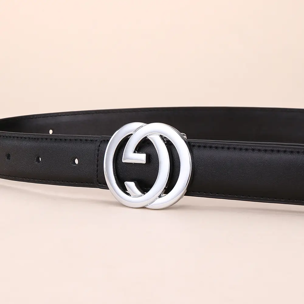 2026 Women's Black Leather Belt with Logo Buckle - Image 7