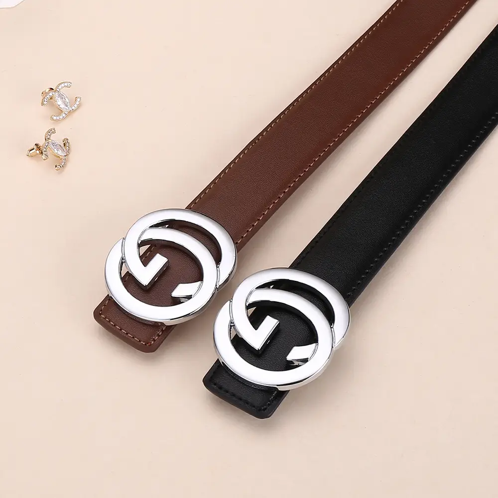 2026 Women's Black Leather Belt with Logo Buckle - Image 8