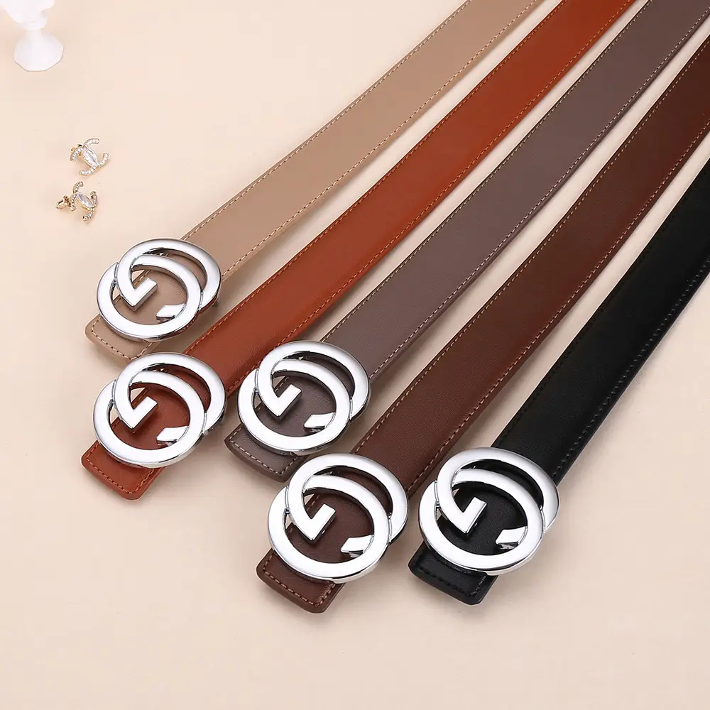 2026 Women's Black Leather Belt with Logo Buckle - Image 9