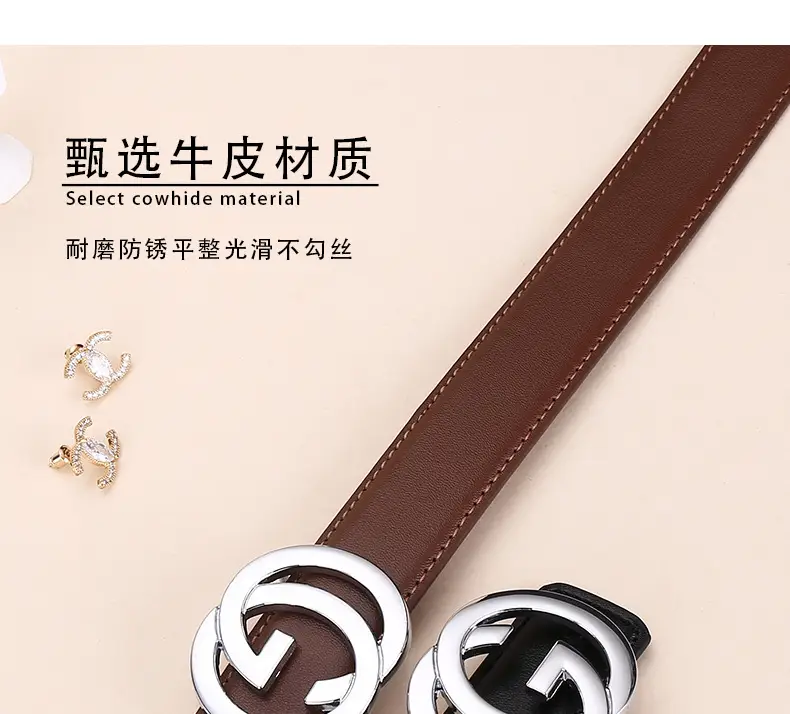 2026 Women's Black Leather Belt with Logo Buckle — feature 11