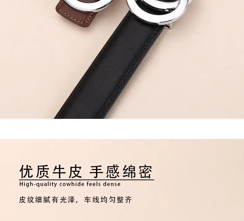 2026 Women's Black Leather Belt with Logo Buckle — feature 12