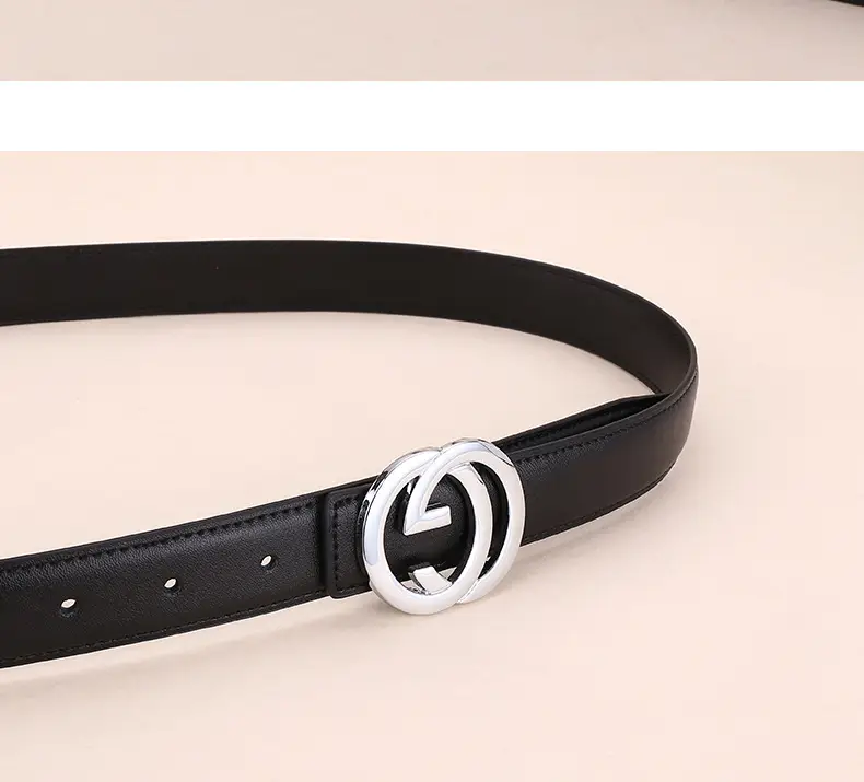 2026 Women's Black Leather Belt with Logo Buckle — feature 14
