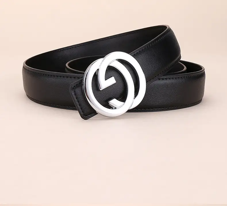 2026 Women's Black Leather Belt with Logo Buckle — feature 19