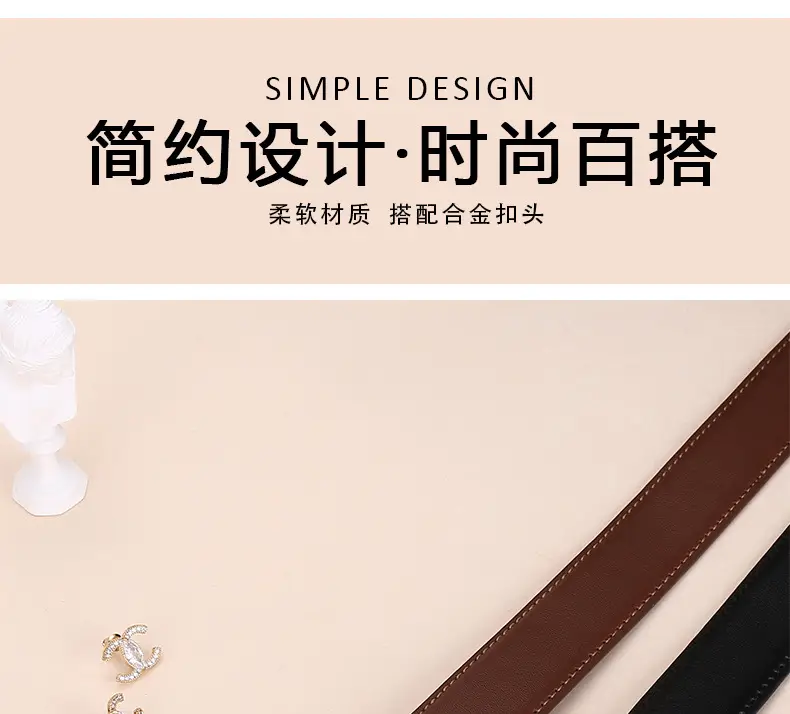 2026 Women's Black Leather Belt with Logo Buckle — feature 2