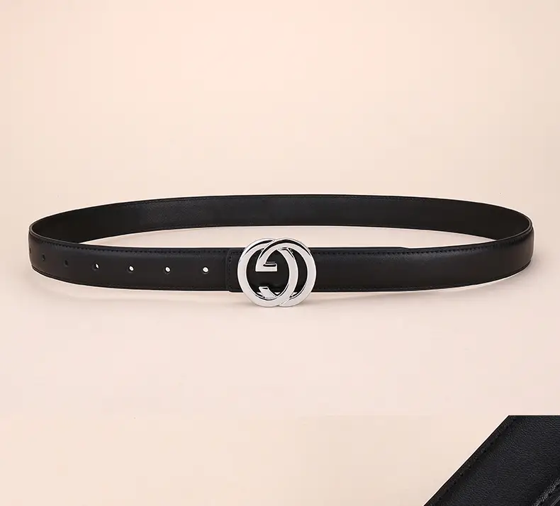 2026 Women's Black Leather Belt with Logo Buckle — feature 20