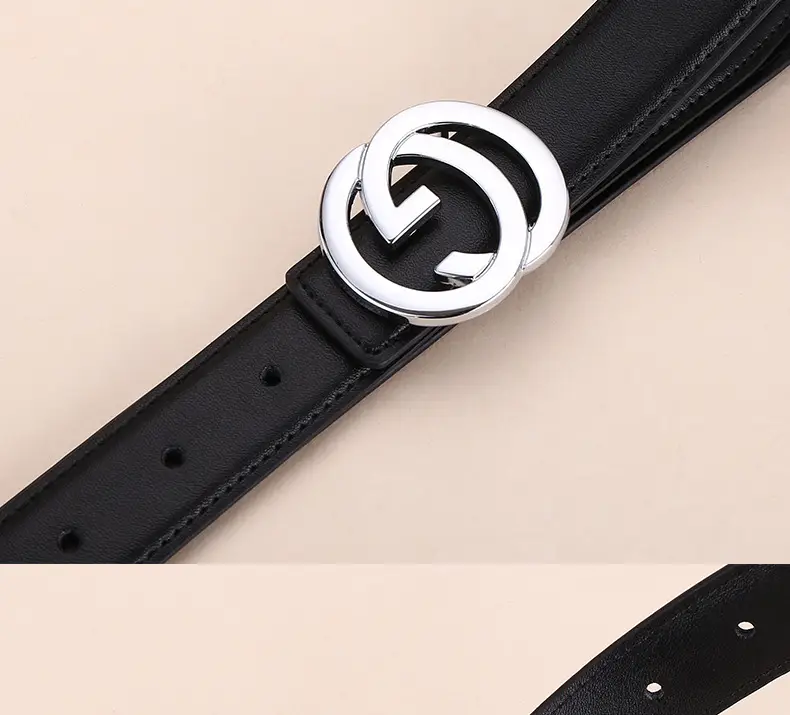 2026 Women's Black Leather Belt with Logo Buckle — feature 21