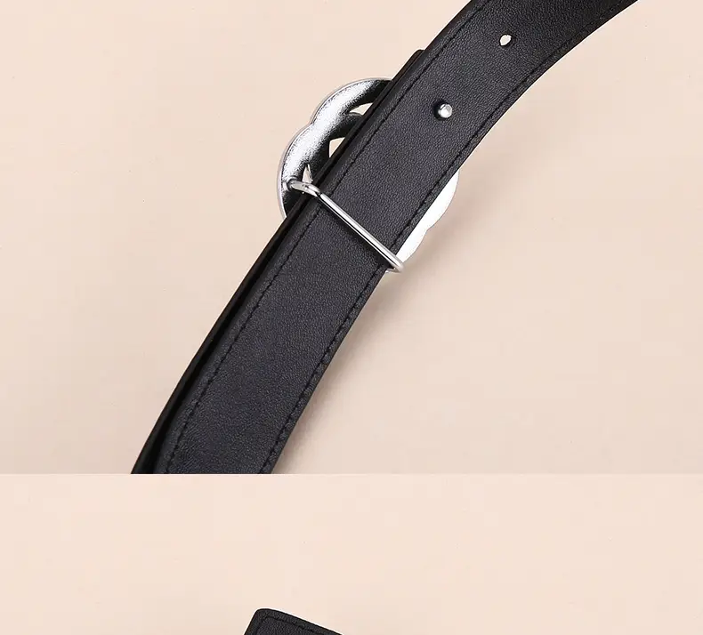 2026 Women's Black Leather Belt with Logo Buckle — feature 22