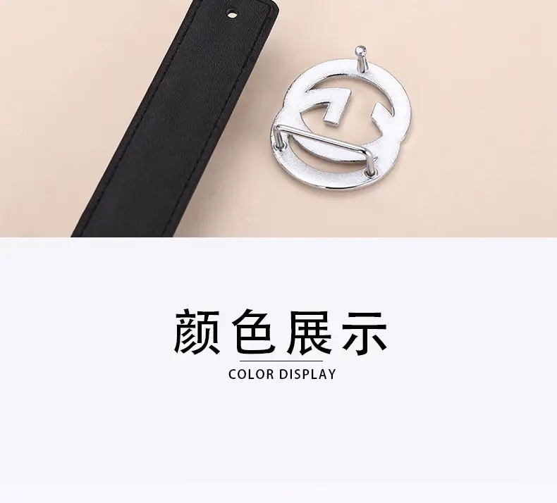 2026 Women's Black Leather Belt with Logo Buckle — feature 23