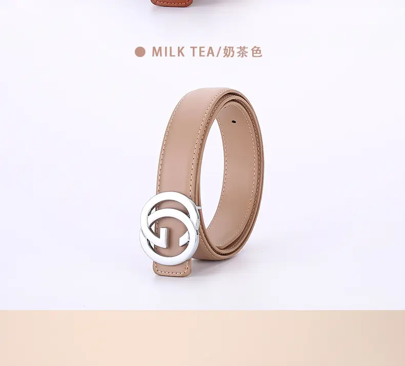 2026 Women's Black Leather Belt with Logo Buckle — feature 27