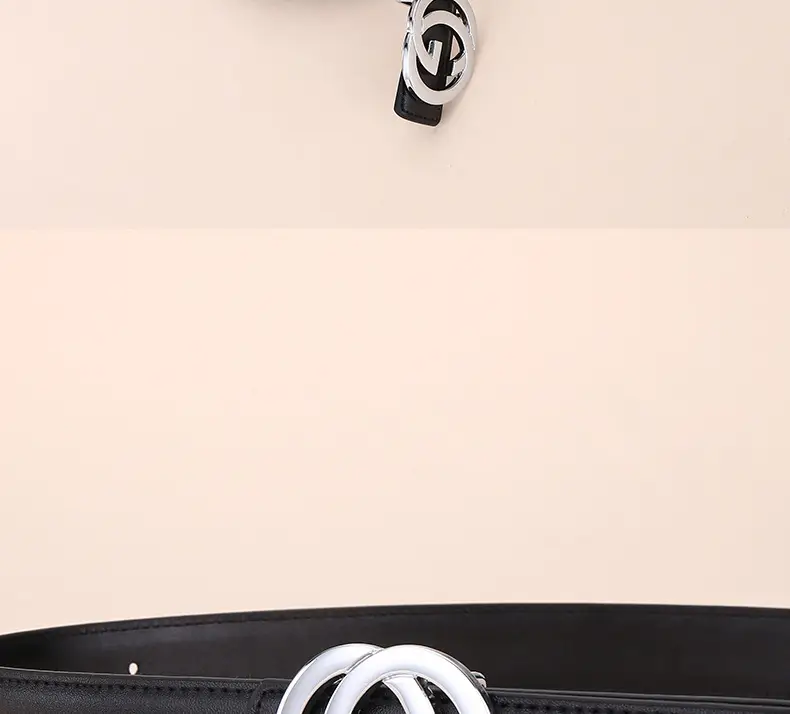 2026 Women's Black Leather Belt with Logo Buckle — feature 29