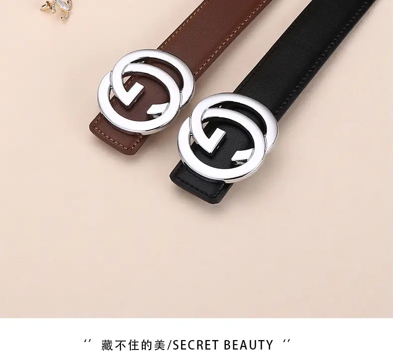 2026 Women's Black Leather Belt with Logo Buckle — feature 3