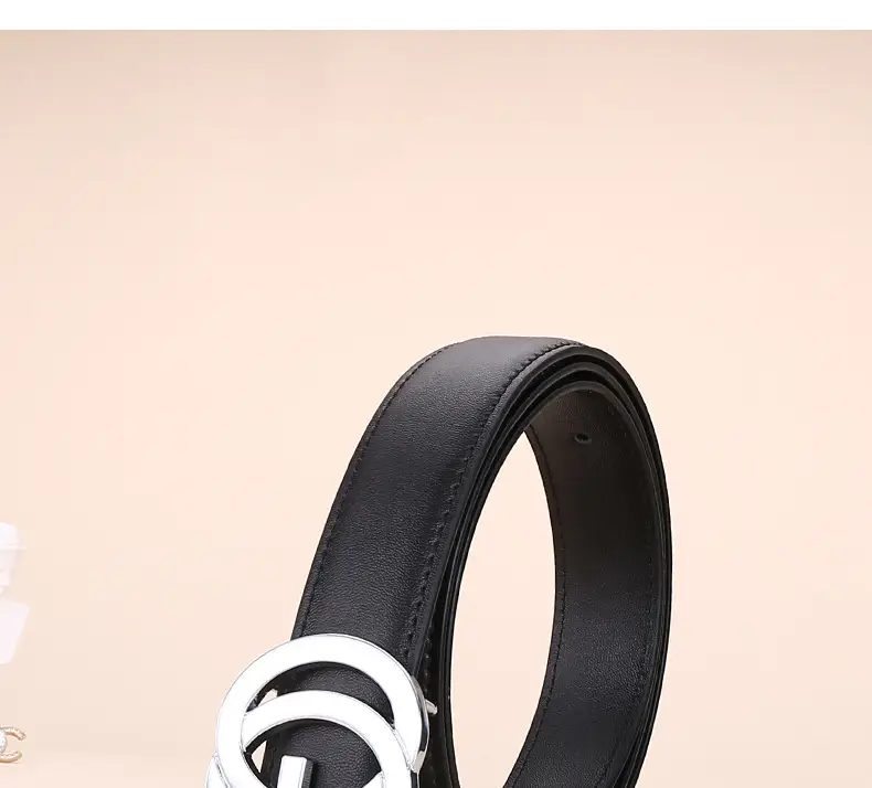 2026 Women's Black Leather Belt with Logo Buckle — feature 4