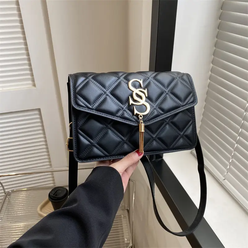 Brown Quilted Women's Shoulder Bag with Gold Logo - Image 6