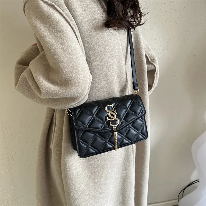 Brown Quilted Women's Shoulder Bag with Gold Logo - Image 7