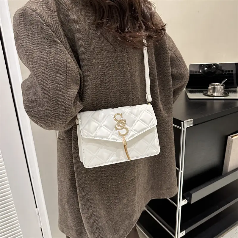 Brown Quilted Women's Shoulder Bag with Gold Logo - Image 9
