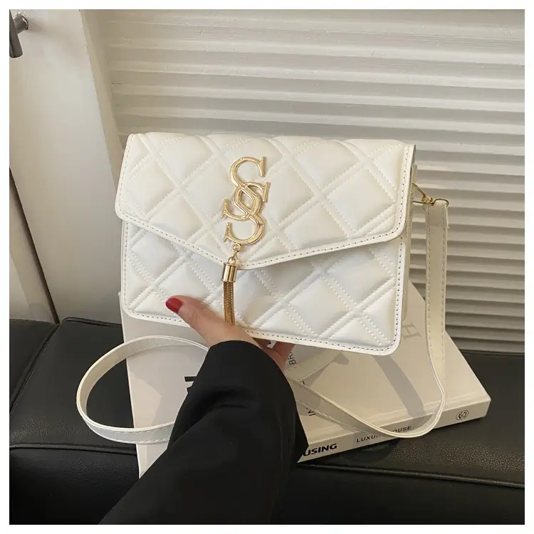 Brown Quilted Women's Shoulder Bag with Gold Logo — feature 11
