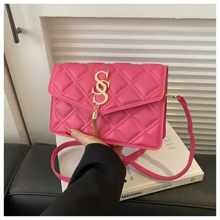 Brown Quilted Women's Shoulder Bag with Gold Logo — feature 13