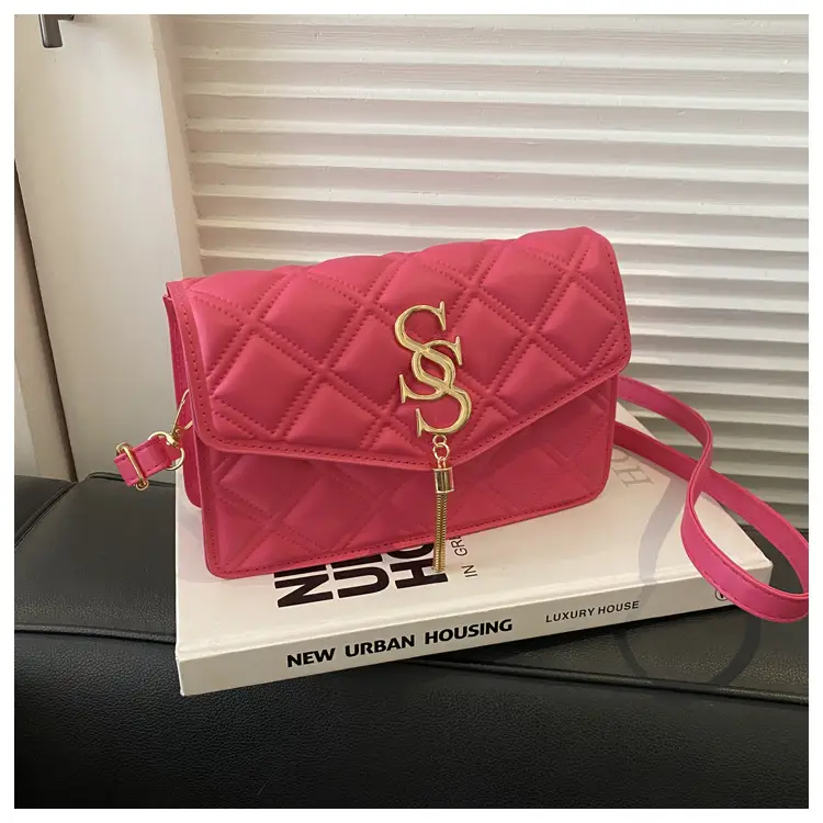 Brown Quilted Women's Shoulder Bag with Gold Logo — feature 14