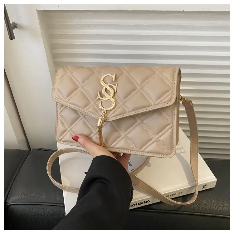 Brown Quilted Women's Shoulder Bag with Gold Logo — feature 15