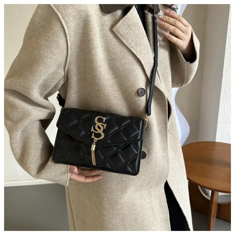 Brown Quilted Women's Shoulder Bag with Gold Logo — feature 20