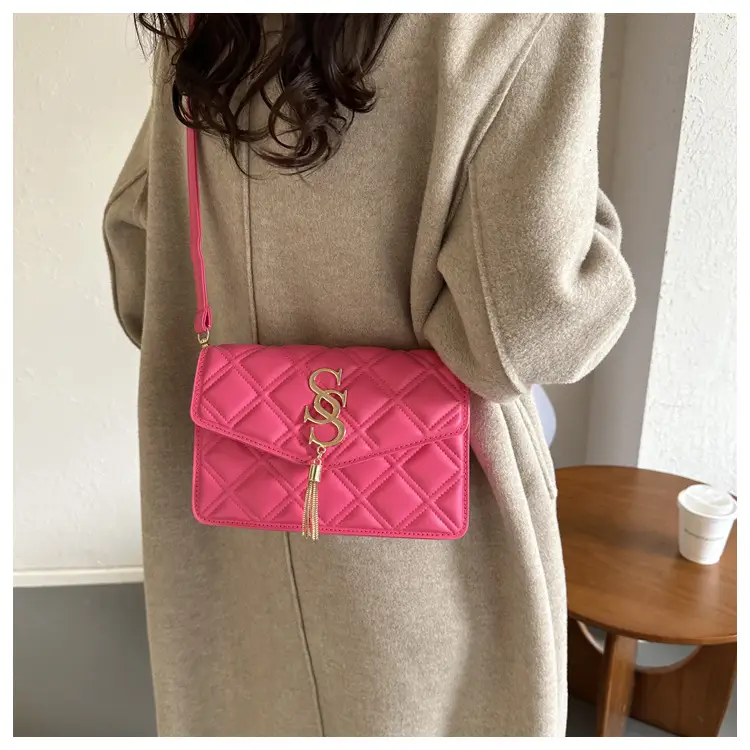 Brown Quilted Women's Shoulder Bag with Gold Logo — feature 21