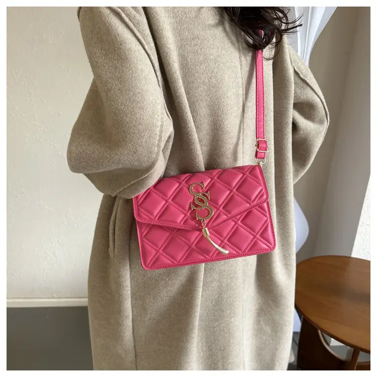 Brown Quilted Women's Shoulder Bag with Gold Logo — feature 22