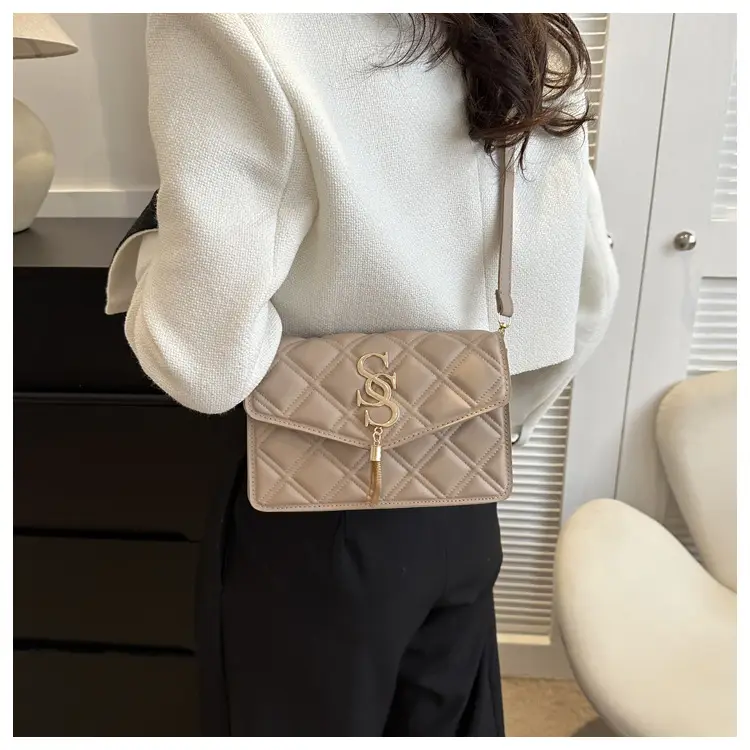 Brown Quilted Women's Shoulder Bag with Gold Logo — feature 23