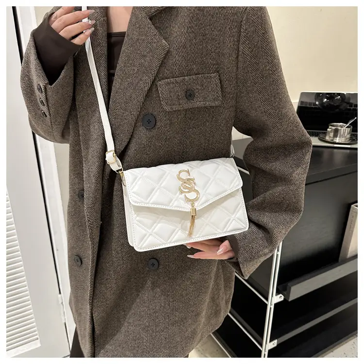 Brown Quilted Women's Shoulder Bag with Gold Logo — feature 25