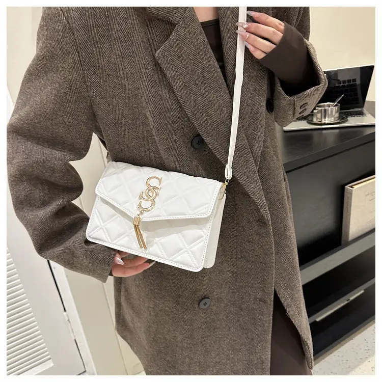 Brown Quilted Women's Shoulder Bag with Gold Logo — feature 26