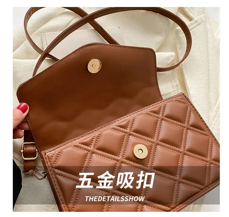 Brown Quilted Women's Shoulder Bag with Gold Logo — feature 4