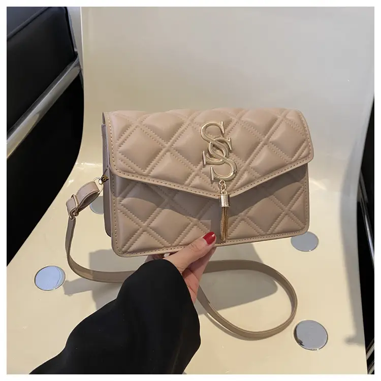 Brown Quilted Women's Shoulder Bag with Gold Logo - Image 3