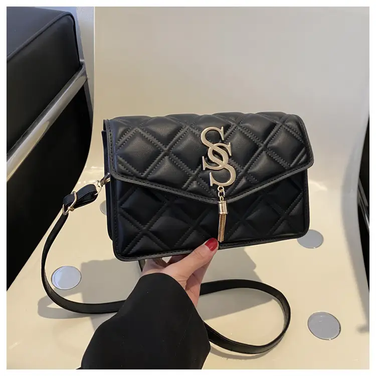 Brown Quilted Women's Shoulder Bag with Gold Logo - Image 5
