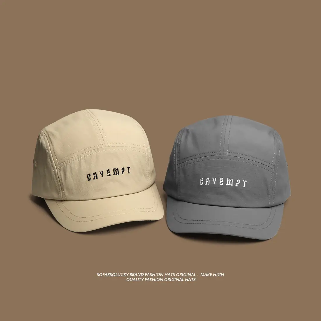 Men's Brim Cap Summer Hat Gray Beige with "CAYEBYFT" Logo - Image 7