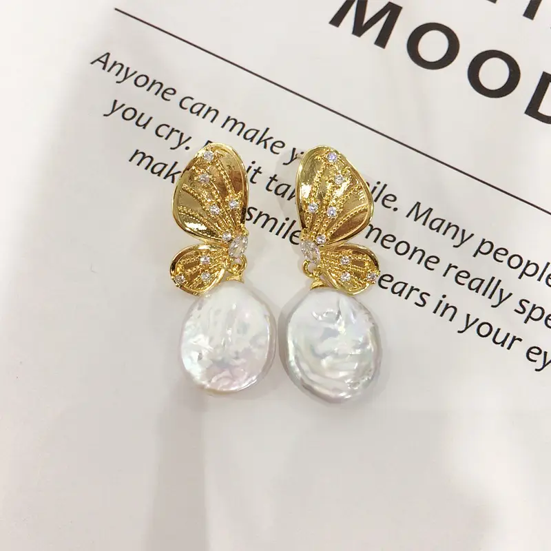 18K Gold Butterfly Pearl Earrings for Women — feature 4