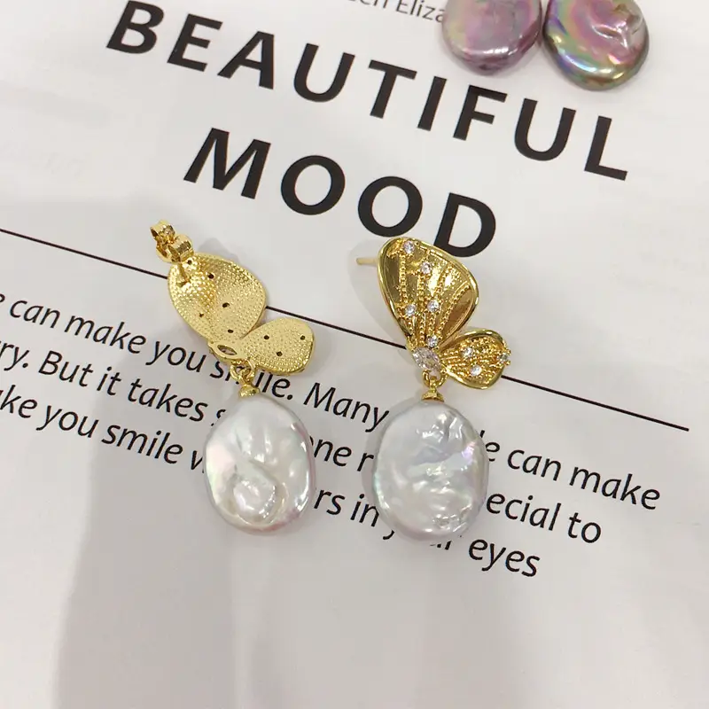 18K Gold Butterfly Pearl Earrings for Women — feature 5