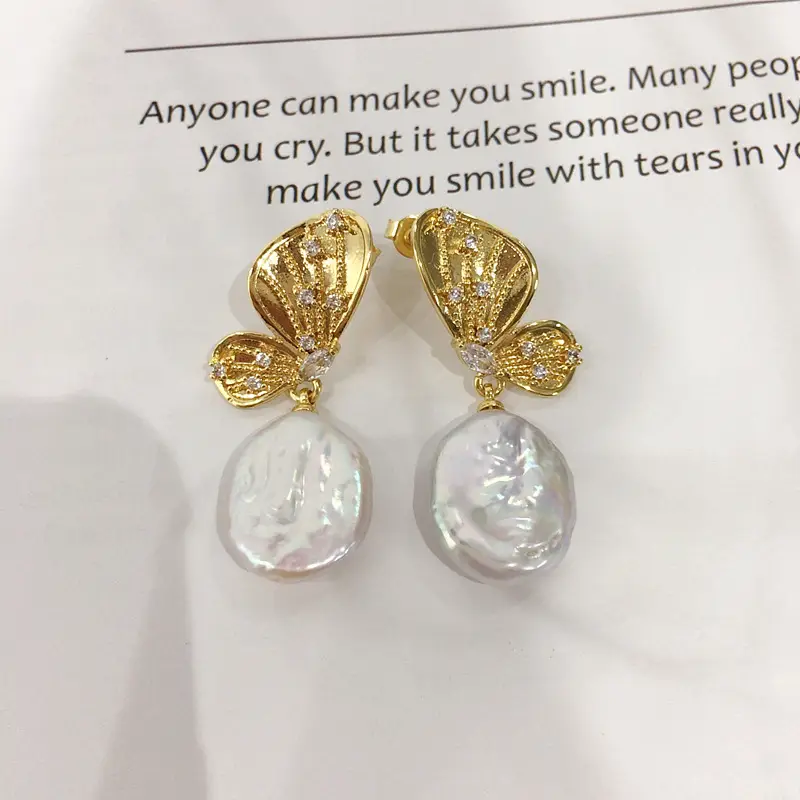 18K Gold Butterfly Pearl Earrings for Women — feature 6