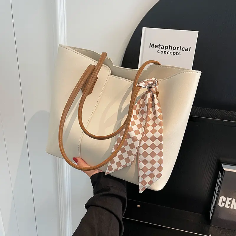Pink Leather Tote Bag with Checkered Tassel for Women - Image 5