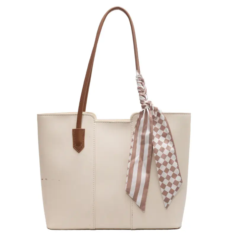 Pink Leather Tote Bag with Checkered Tassel for Women - Image 2