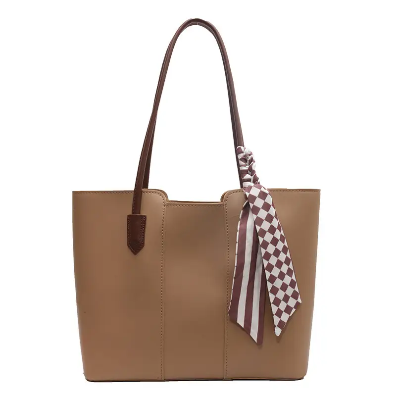 Pink Leather Tote Bag with Checkered Tassel for Women - Image 3