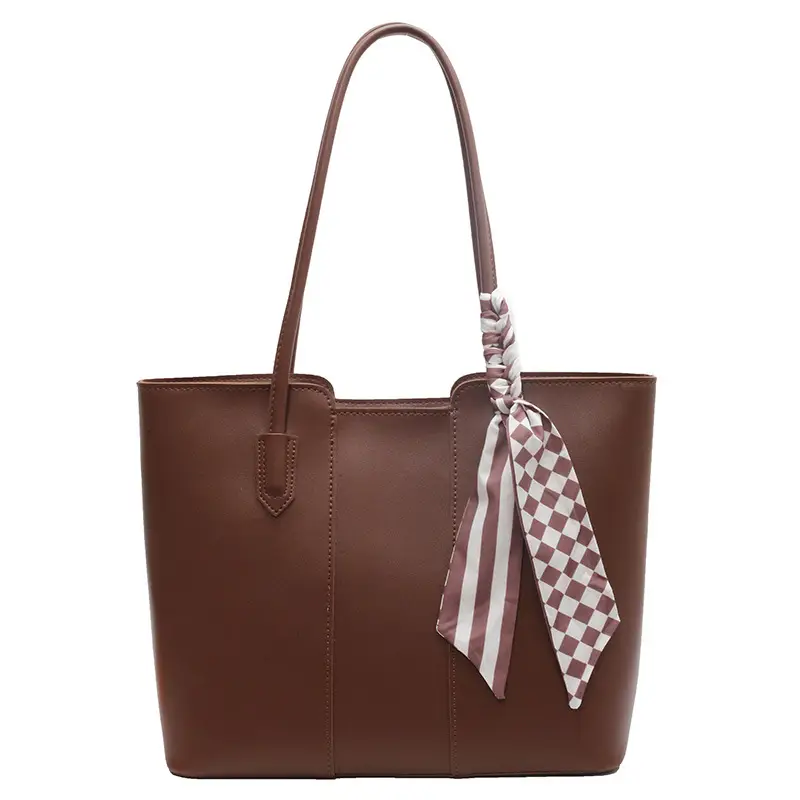 Pink Leather Tote Bag with Checkered Tassel for Women - Image 4