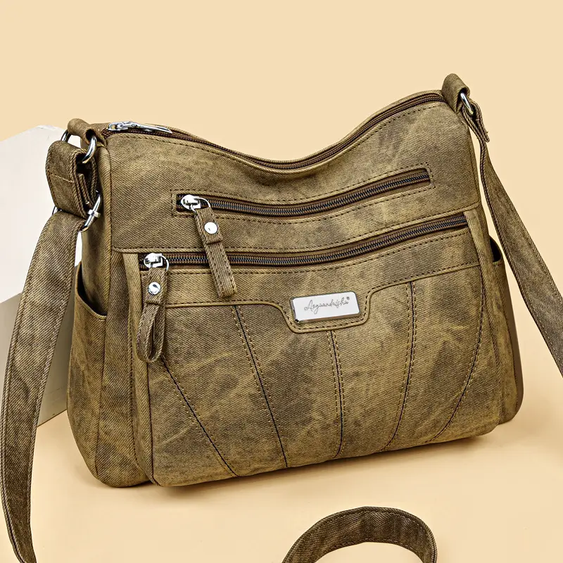Women Crossbody Shoulder Bag Brown Quilted Messenger