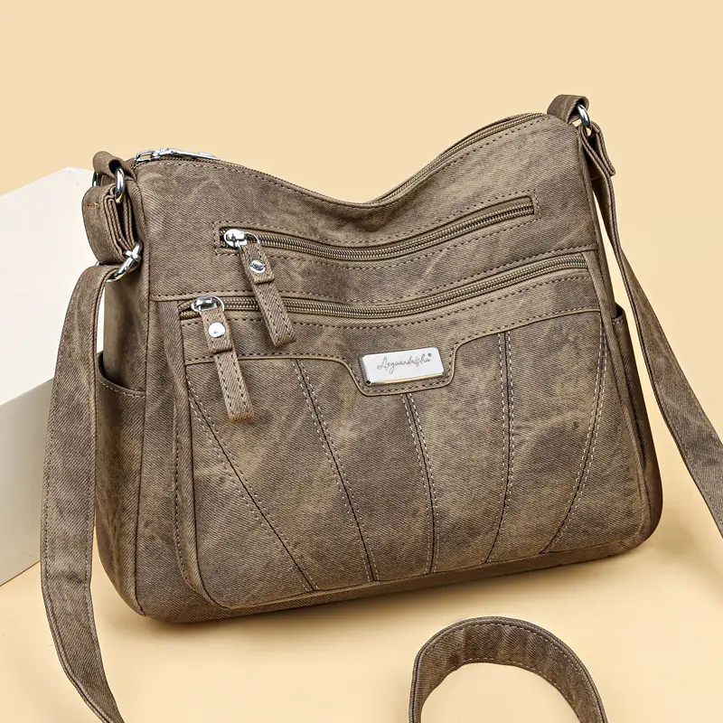 Women Crossbody Shoulder Bag Brown Quilted Messenger
