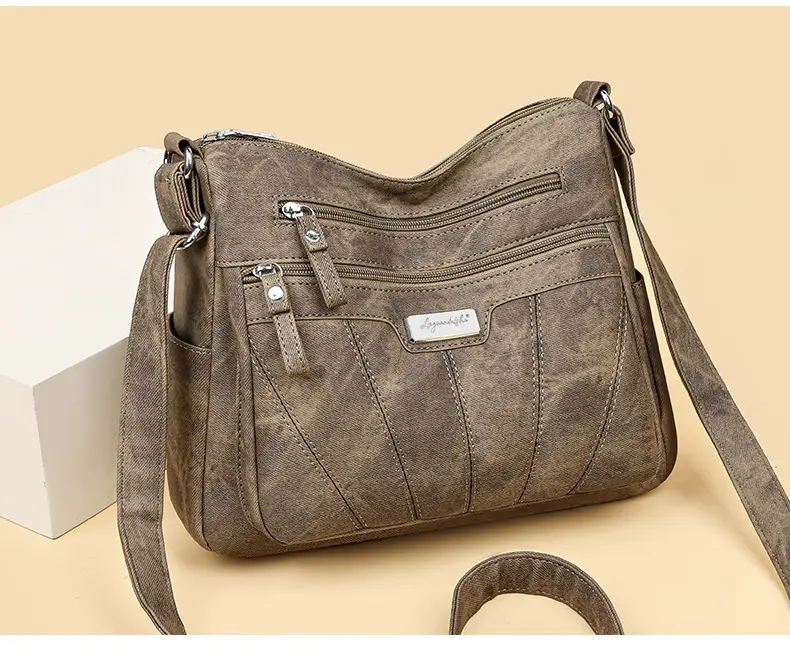 Women Crossbody Shoulder Bag Brown Quilted Messenger — feature 10