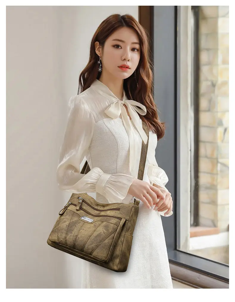 Women Crossbody Shoulder Bag Brown Quilted Messenger — feature 17