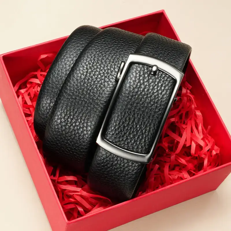 Men's Black Leather Belt with Silver Buckle - Image 3