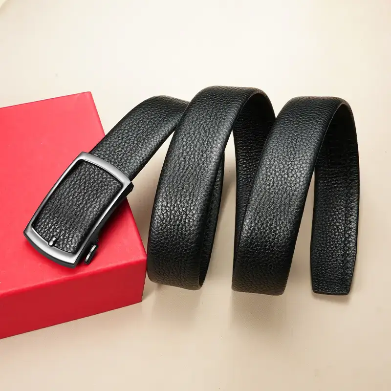 Men's Black Leather Belt with Silver Buckle - Image 4